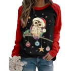 Зимняя Рождественская женская футболка с милым принтом совы, женский джемпер с круглым вырезом, футболки, Рождественская одежда, свитер женский