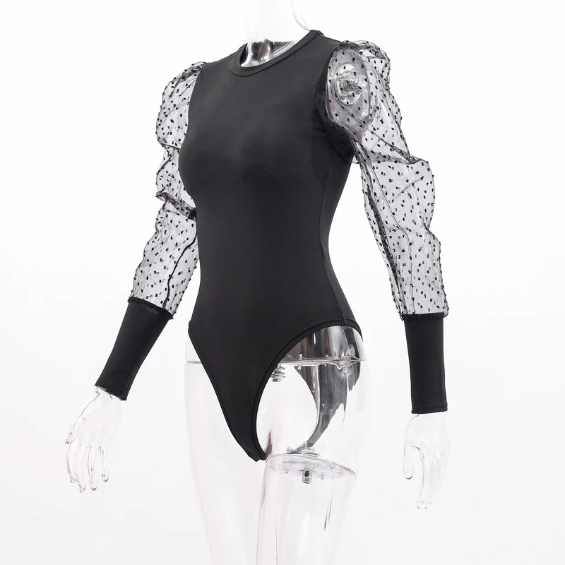 Сексуальный Однотонный женский комбинезон из прозрачной сетки с длинными