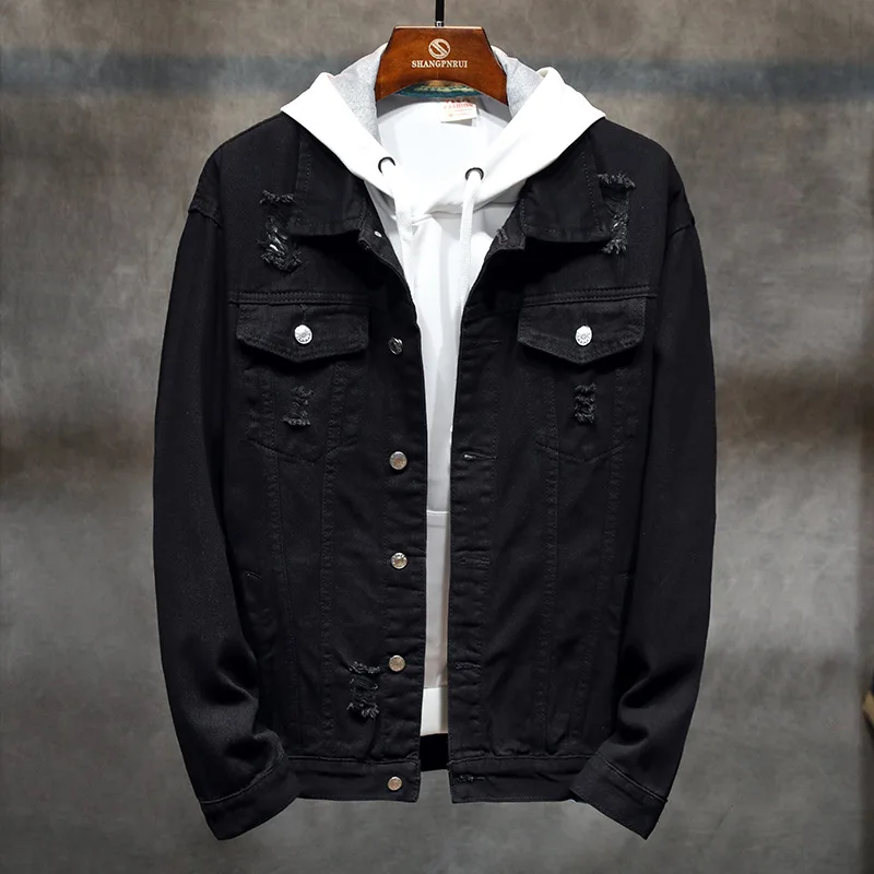 

Men's 2020 spring new trend of young pop holes in jeans jacket denim jacket Slim