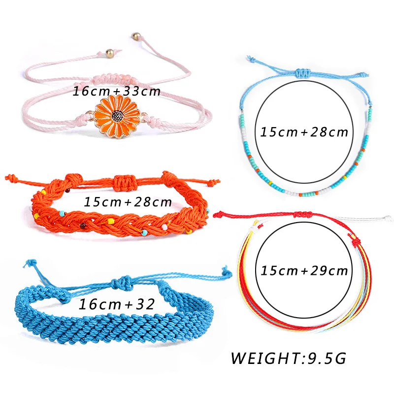 

Handmade Wax String Braided Rope Sun Flower Charms Boho Surfer Friendship Daisy Bracelets for Teen Girls Women