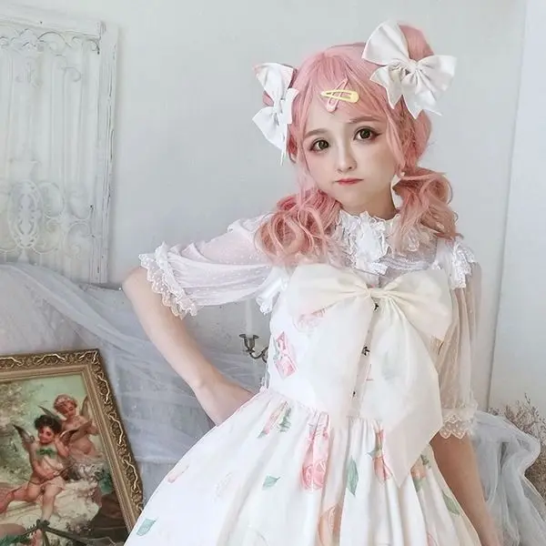 

Japanese sweet lolita dress palace lace bowknot cute printing princess tea party victorian dress kawaii girl jsk loli cosplay