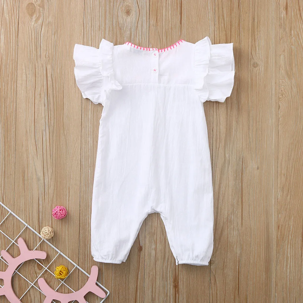 Однотонный комбинезон с цветочной вышивкой для новорожденных девочек боди