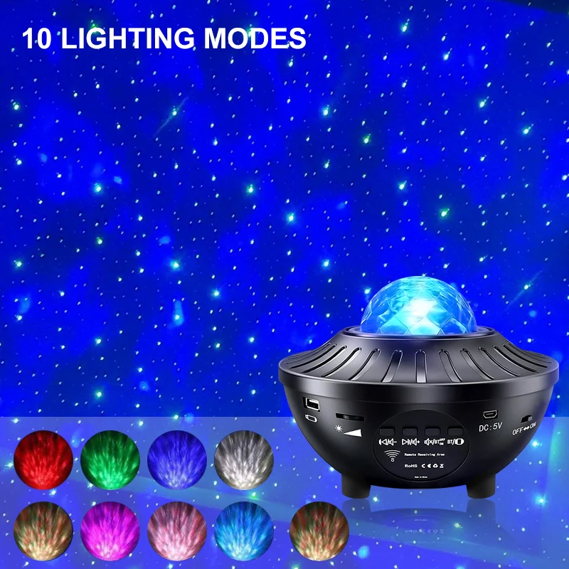 

Led Star Ocean Wave Projector Night Light Galaxy Starry Sky Night Lamp With Music Bluetooth Speaker Remote Rotating Lamp