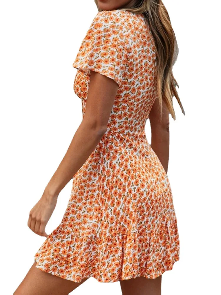 

2021 Short Sleeve V-neck Printed Dress