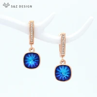 sz design europe america fashion luxury elegant square crystal dangle earrings for women wedding jewelry millennium cut crystal