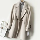 Женское двустороннее кашемировое шерстяное пальто, облегающая шерстяная куртка средней длины в Корейском стиле с воротником-костюмом, осень 2022