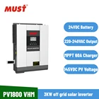 Солнечный инвертор MUST PV1800 VHM 3 кВт 3000 Вт, оригинальный солнечный инвертор со встроенным контроллером Mppt 80 А, беспроводной мониторинг Wi-Fi