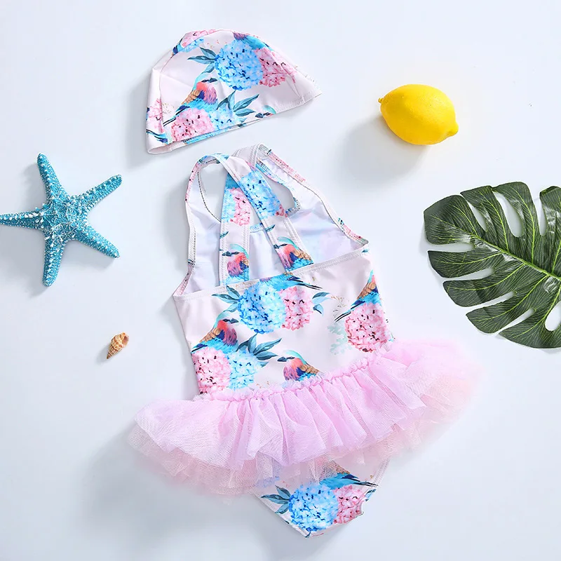 Цельный купальный костюм с цветочным рисунком для маленьких девочек детская