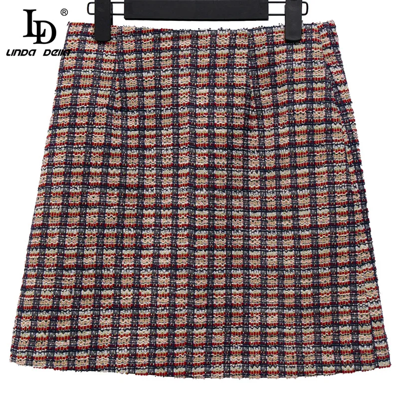 

LD LINDA DELLA 2020 Winter Runway Designer Houndstooth Vintage Skirt Set Women Single-breasted CoatSlim Mini Skirt 2 Piece Suit