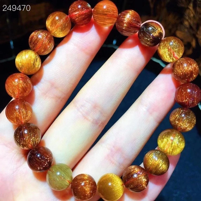 

Genuine Natural Copper Rutilated Quartz Colorful Crystal Stretch Clear Round Beads Bracelet 9.5mm Gemstone Jewelry AAAAA