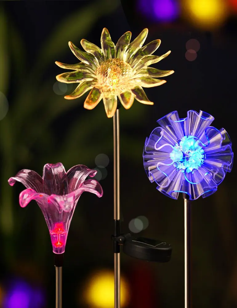 

Solar Light LED Colorful Light Outdoor Lotus Dandelion Lily Sunflower Stake Lights for Yard Garden Path Landscape Solar Lamp