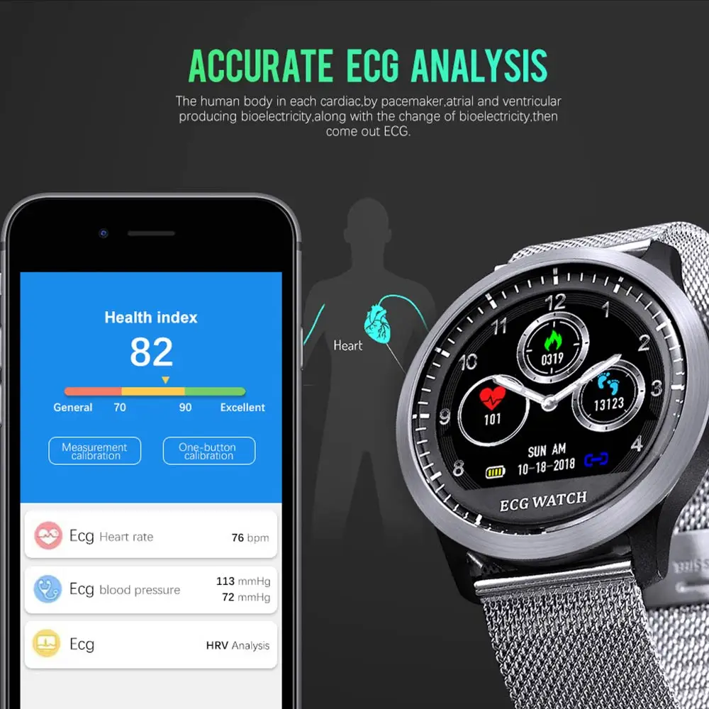 LEMFO Смарт-часы мужские ECG PPG монитор сердечного ритма кровяное давление фитнес-трекер IP67 Водонепроницаемый Спорт N58 1,22 дюймов Smartwatch