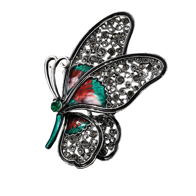 Винтажная модная красивая черная большая брошь в форме бабочки с кристаллами