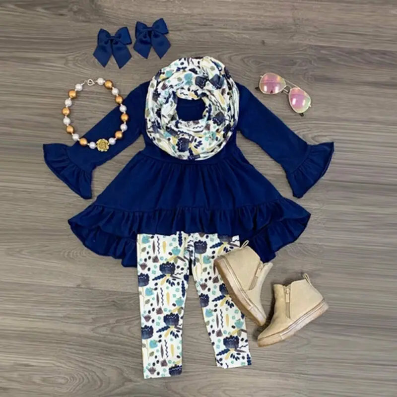 Новый брендовый Детский комплект платье для девочек топы брюки с принтом штаны