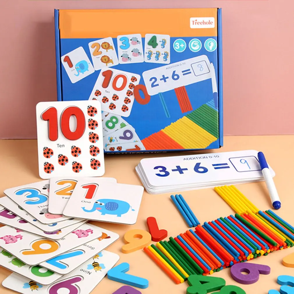 Математические игрушки Монтессори для детей, Игрушки для раннего развития, деревянные наклейки с подсчетом, познавательные детские подарк...