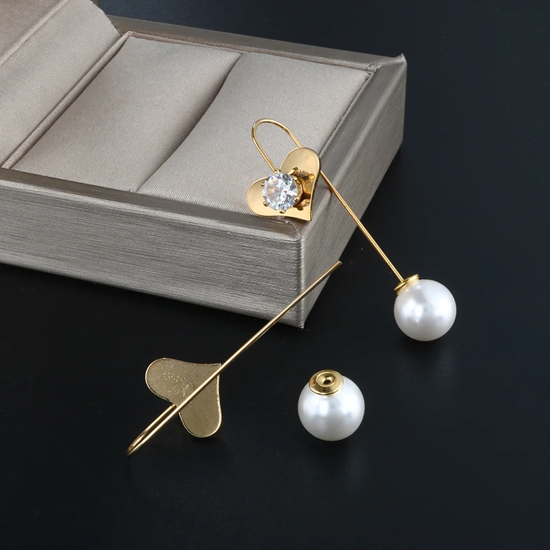 Gold Pear Earrings Long Dangle Pearl Pendant Earrings AAA+ Cubic Zirconia Rhinestone with Round Flower Heart for Bride Jewelry