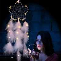 new warm white led string light feather durable dream catcher decorative hanging light for interior bedroom living room