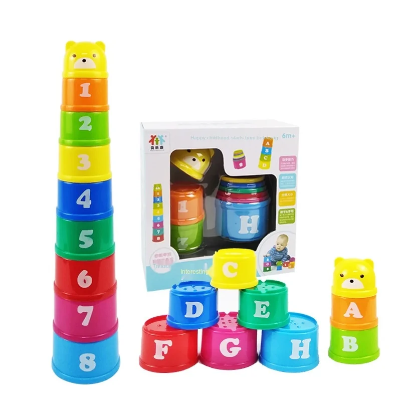 

Stacking Cups Kids Toy Baby Funny Rainbow Tower Ring stacking blocks Stack Up Nest Children Education Boy Girl Kid Baby