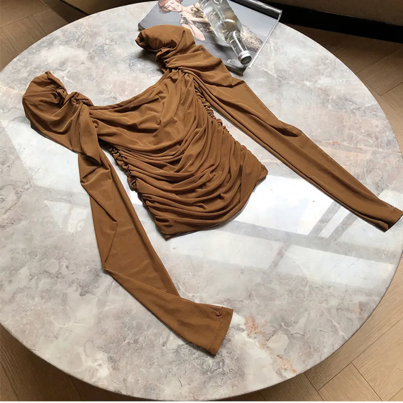 LANMREM нишевый квадратный воротник плиссированные Футболки с длинным рукавом для