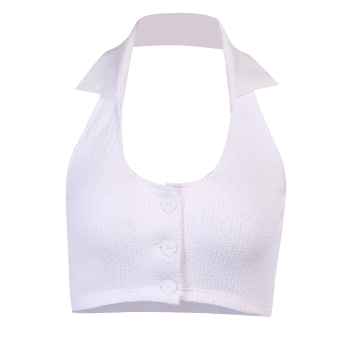 Женский ТРИКОТАЖНЫЙ УКОРОЧЕННЫЙ ТОП на пуговицах блузка без рукавов с V-образным