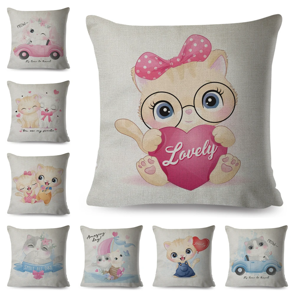 

Милый чехол для подушки с мультяшным котом, декоративный чехол для домашних животных, Женский чехол для детской комнаты, дивана, дома 45x45 см