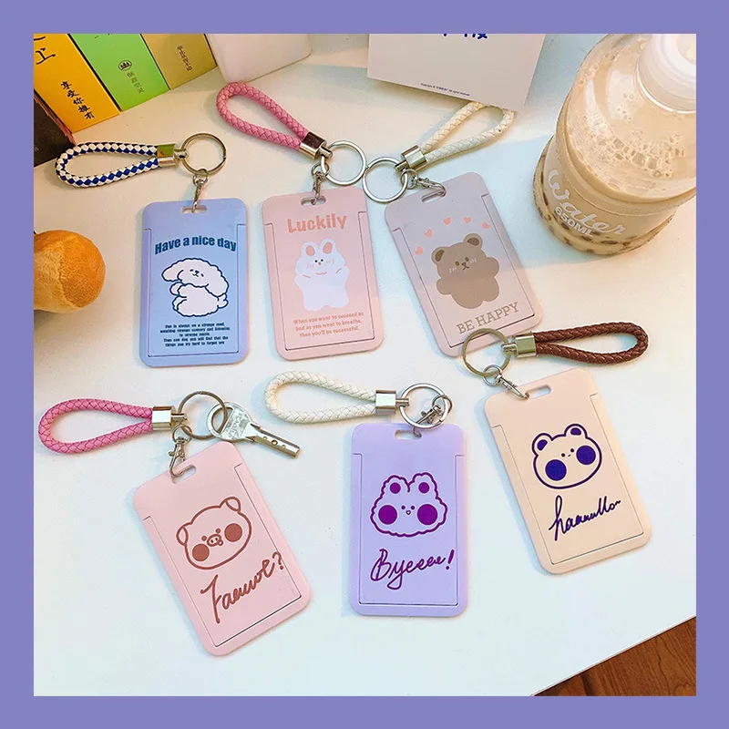 

Art Blue Korean student bus card cover sliding cover protective cover access control keychain creative cute meal card cover