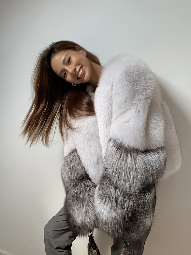 Ins Fashion Real Fox Fur Coat Women 2020 Imported Finish Natural Silver Fox Fur Jacket Winter New Luxury Warm Outwear Oversized