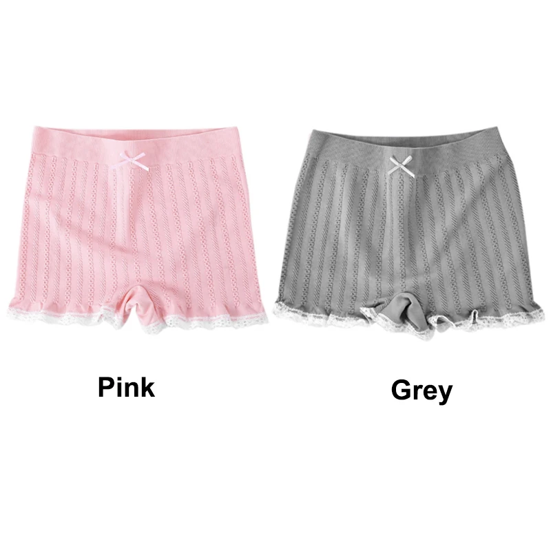 Pink Grey Женские Эластичные облегающие шорты, кружевные хлопковые шорты для мальчиков, под юбку, безопасные штаны для мальчиков, шорты с бантом, под брюки, боксеры, Mujer - Цвет: Pink Grey