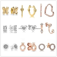 authentic 925 sterling silver earring rose asymmetric heart stud earrings for women wedding gift fashion jewelry