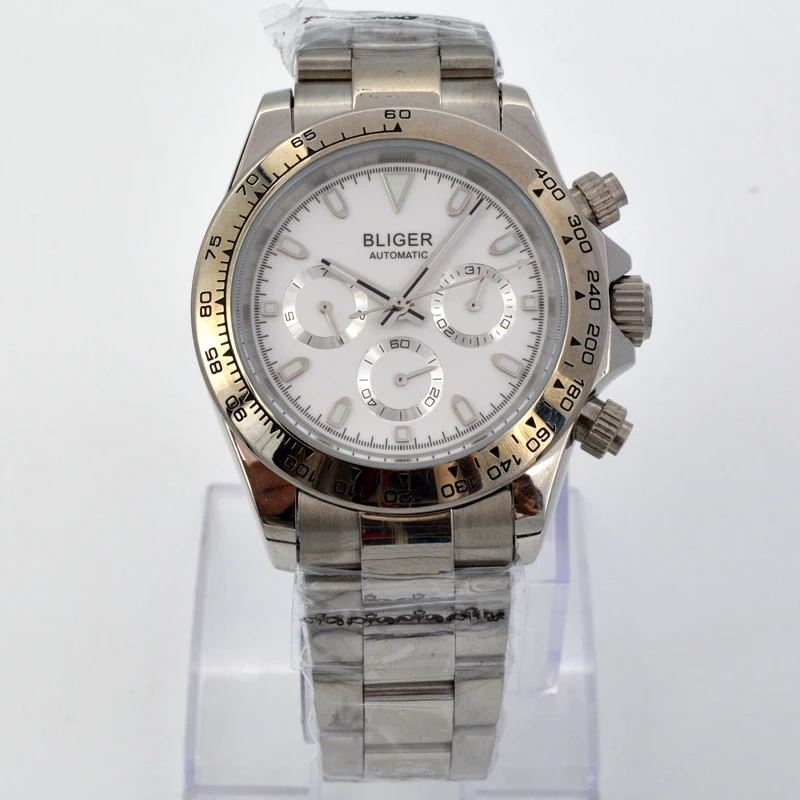 Горячие Роскошные 40 мм Bliger механические часы для мужчин водонепроницаемый белый
