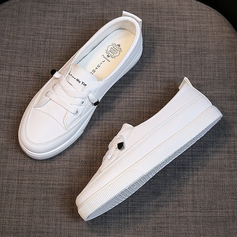 

2021 Low platform sneakers women shoes female pu leather Walking sneakers Loafers White flat slip on vulcanize casual shoes