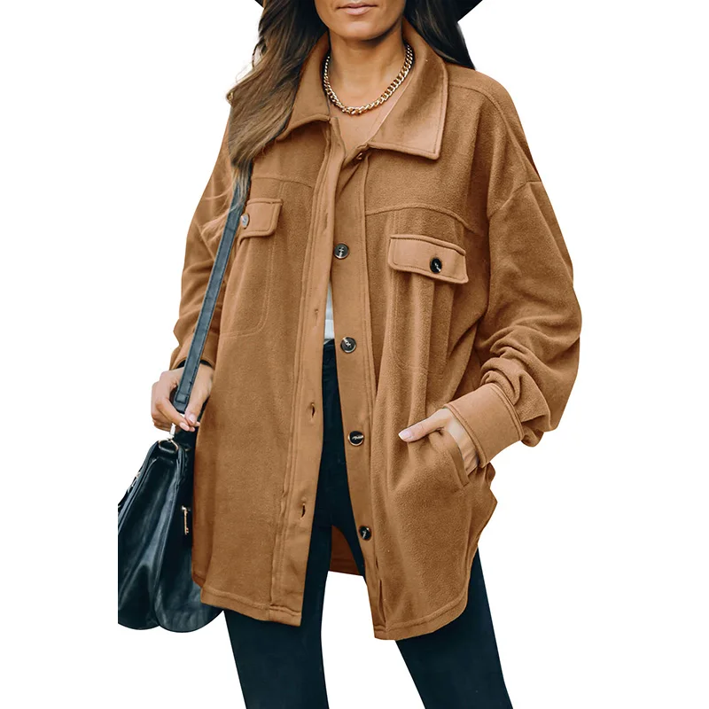 

Chifirena Winter Oversized Women Coat Long Sleeve Single Breasted Jacket Casual Overcoat Female Polar Feece Overcoat Woman