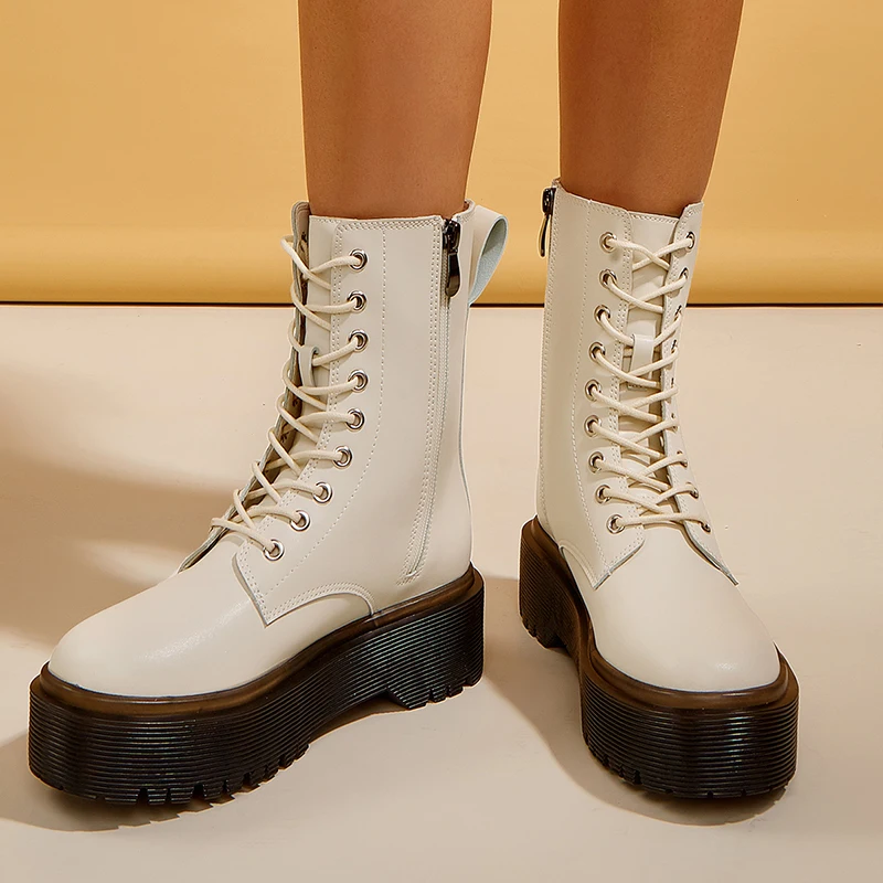 

Женские ботинки на платформе, с круглым носком, на плоской подошве