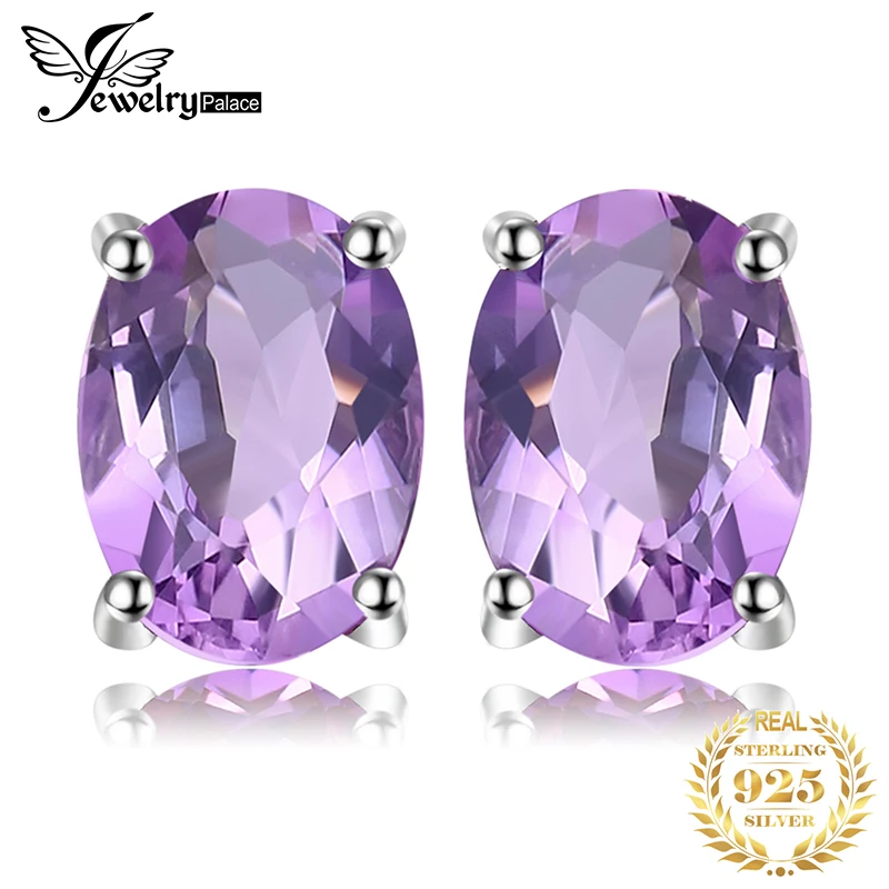 JewelryPalace классический овальный 1.4ct натуральный Фиолетовый аметист камень серьги гвоздики для женщин 925 пробы серебро ювелирные украшения