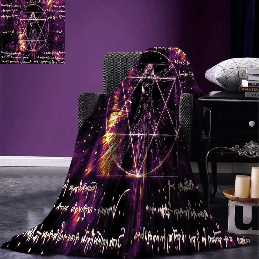 

Sacred Throw Blanket Vitruvian Man with Spiritual Occult Theme Symbols Secret of The Universe Artsy Graphic Warm Blanket for Bed