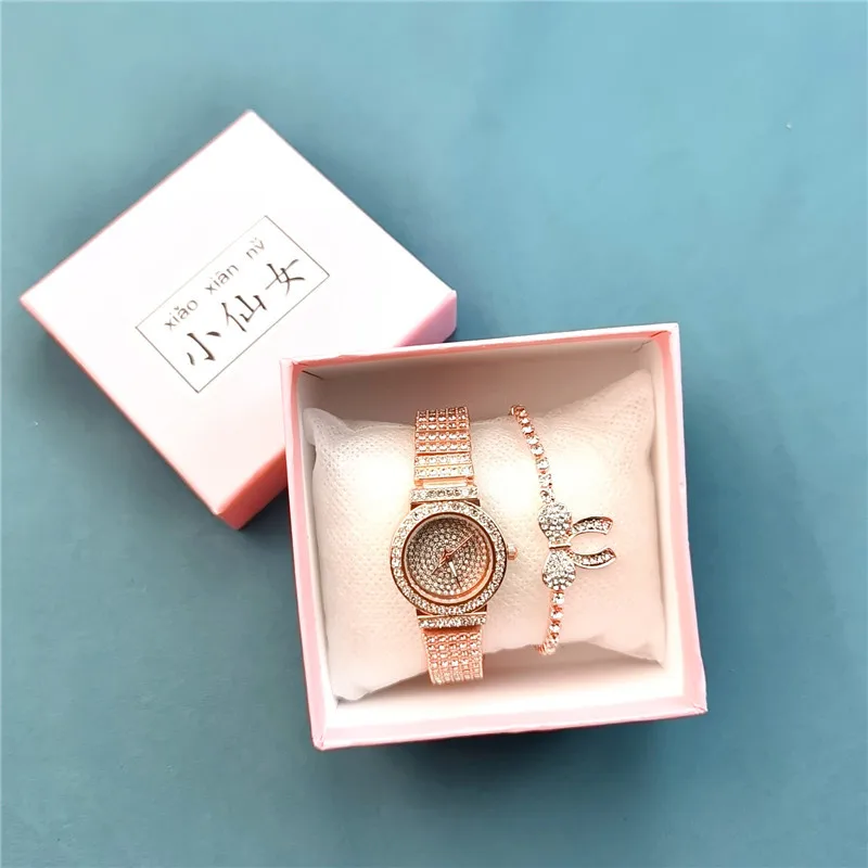 

New Star Girls Watch for Women Full of Diamond-Esque Watches Set with Box Stylish Steel Strap Small Dial Bracelet Case Watch