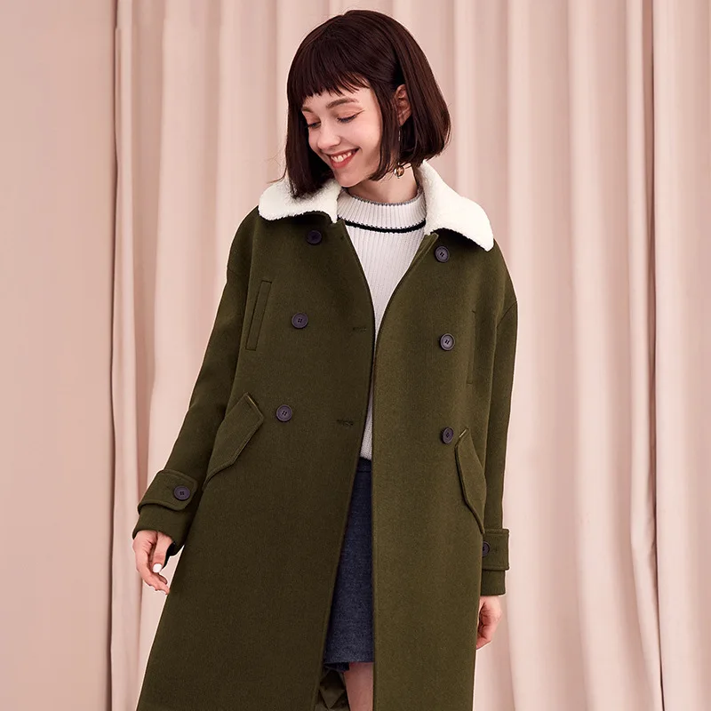 Женское шерстяное пальто с длинным рукавом Корейская прямая куртка Осень-зима 2018