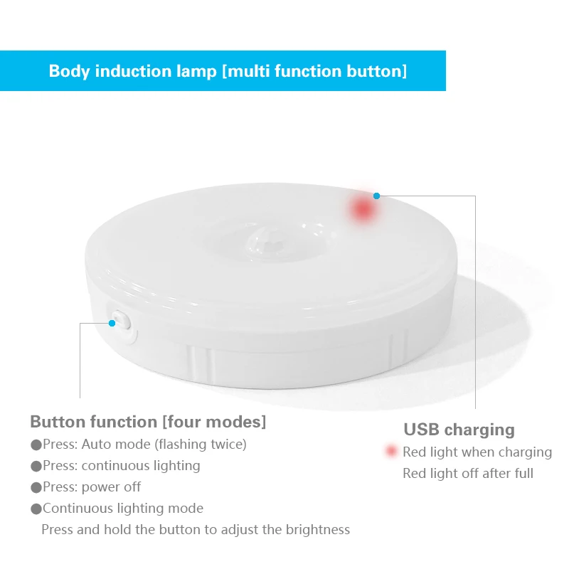 PIR Motion Sensor LED Night Light USB Rechargeable Dimmable Lamp for Bedroom Kitchen Cabinet Wireless Closet | Лампы и освещение