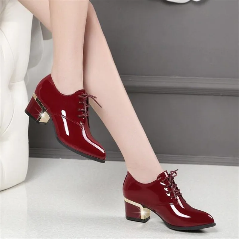 

2020 women's leather shoes lace casual women's shoes patent leather fashion high heels comfortable women platform shoes loafers