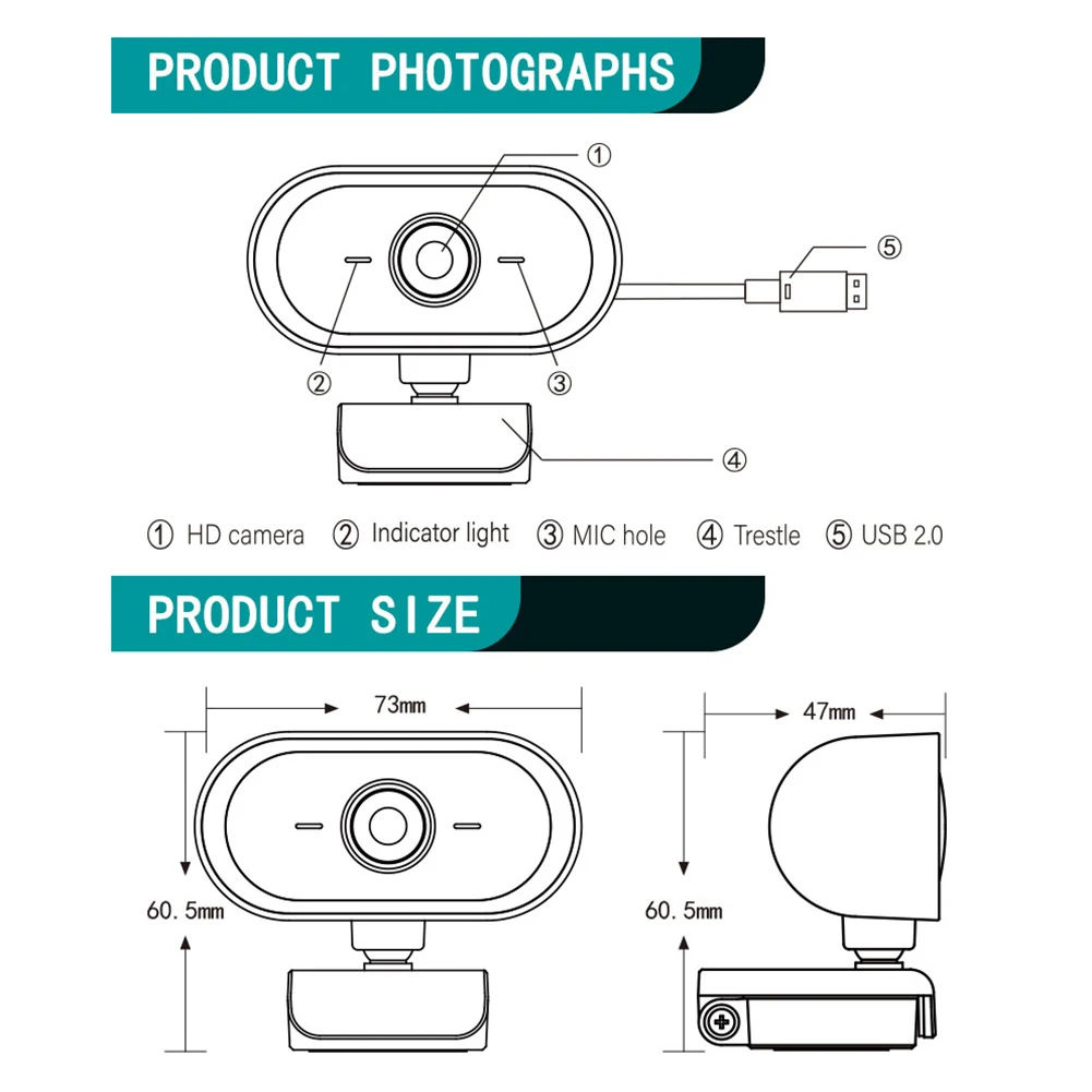 

2K HD PC Computer USB Webcam Web Camera with Tripod for Video Recording for Live Broadcast Video Calling Conference Work