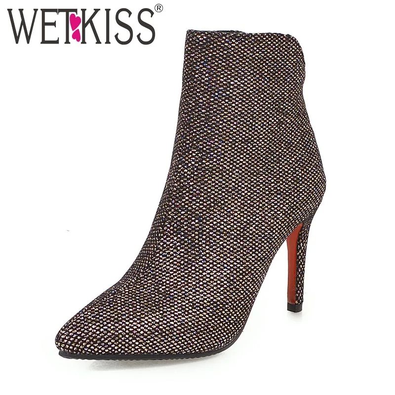 Женские ботильоны с блестками и острым носком на высоком каблуке|Женские