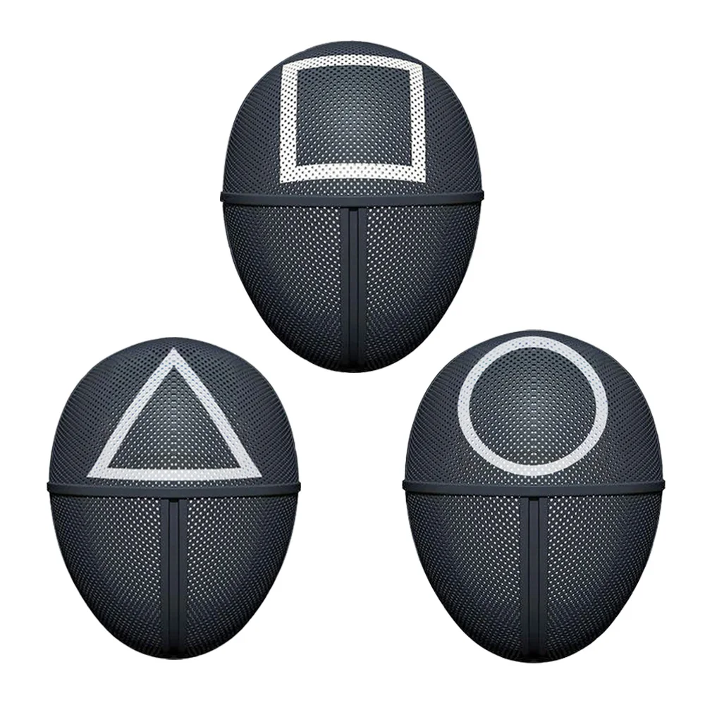 

Роскошная маска для косплея из игры кальмар, подвижный шлем из шести квадратных колец и треугольников, реквизит для Хэллоуина, карнавала, де...