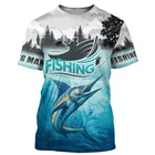 Новая летняя мужская футболка с принтом для рыбалки, уличная мода, с круглым вырезом и короткими рукавами, Мужская футболка большого размера, мужская одежда