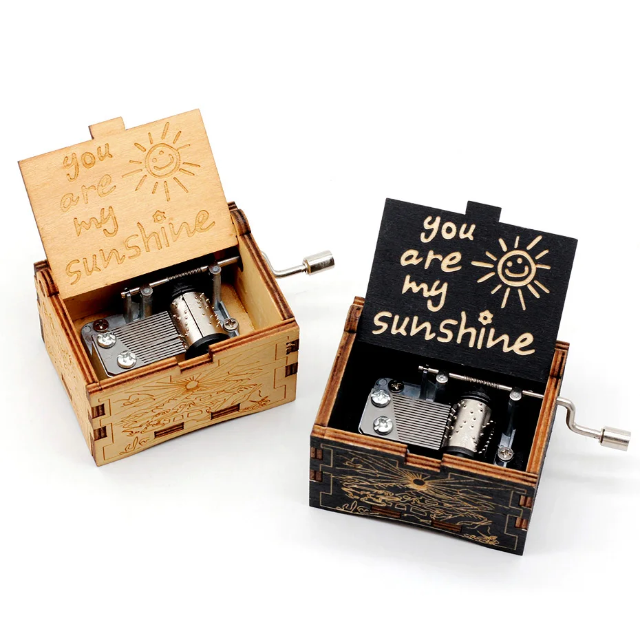 Античная резная деревянная рукоятка You Are My Sunshine черная музыкальная шкатулка