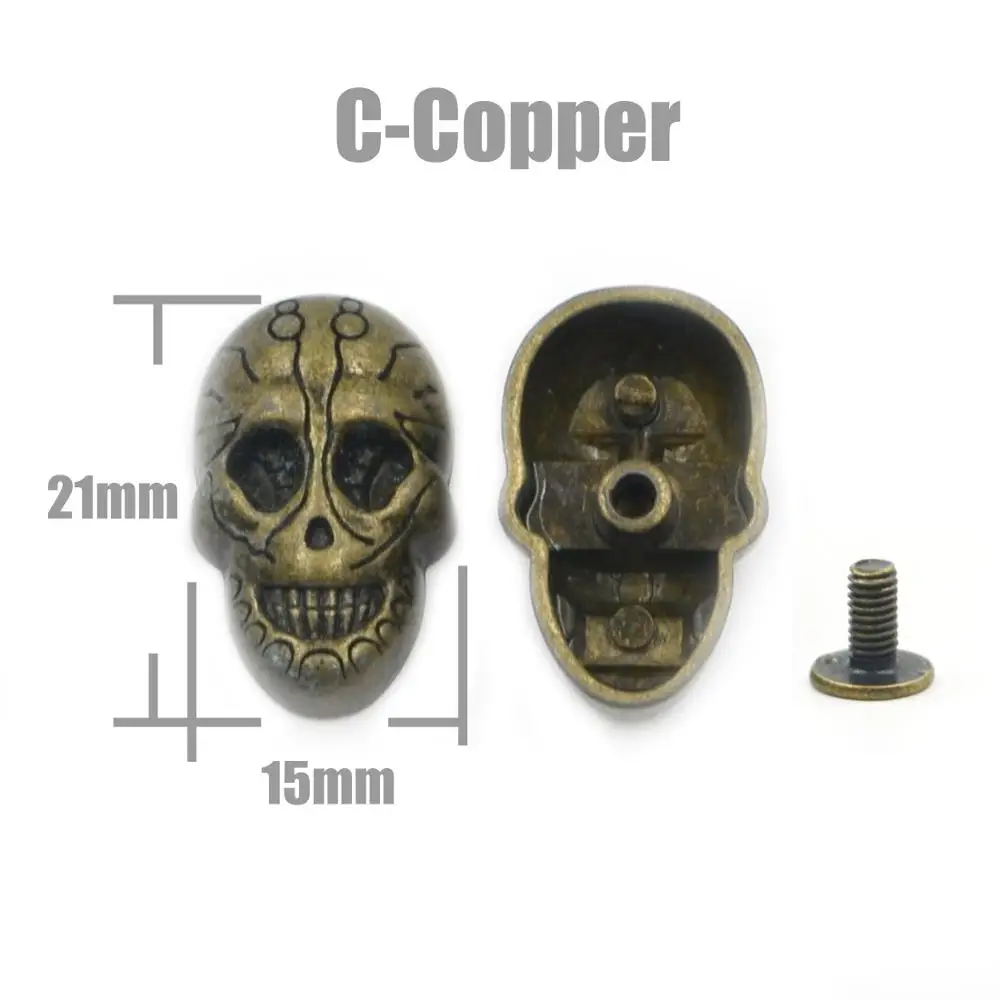 C Copper 5Pcs Череп крест кость заклепки с шипами пятна Гвоздика панк-рок DIY Кожа ремесло для одежды мешок обуви части одежды аксессуары - Цвет: C Copper 5Pcs