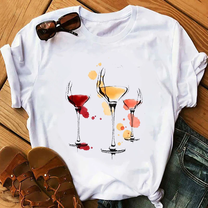 

Wine Glass Women Tshirt Funny T Shirt Women Printed Camiseta Mujer Short Sleeve Tshirt Lady Yong Girl Top Tee Higher Quality