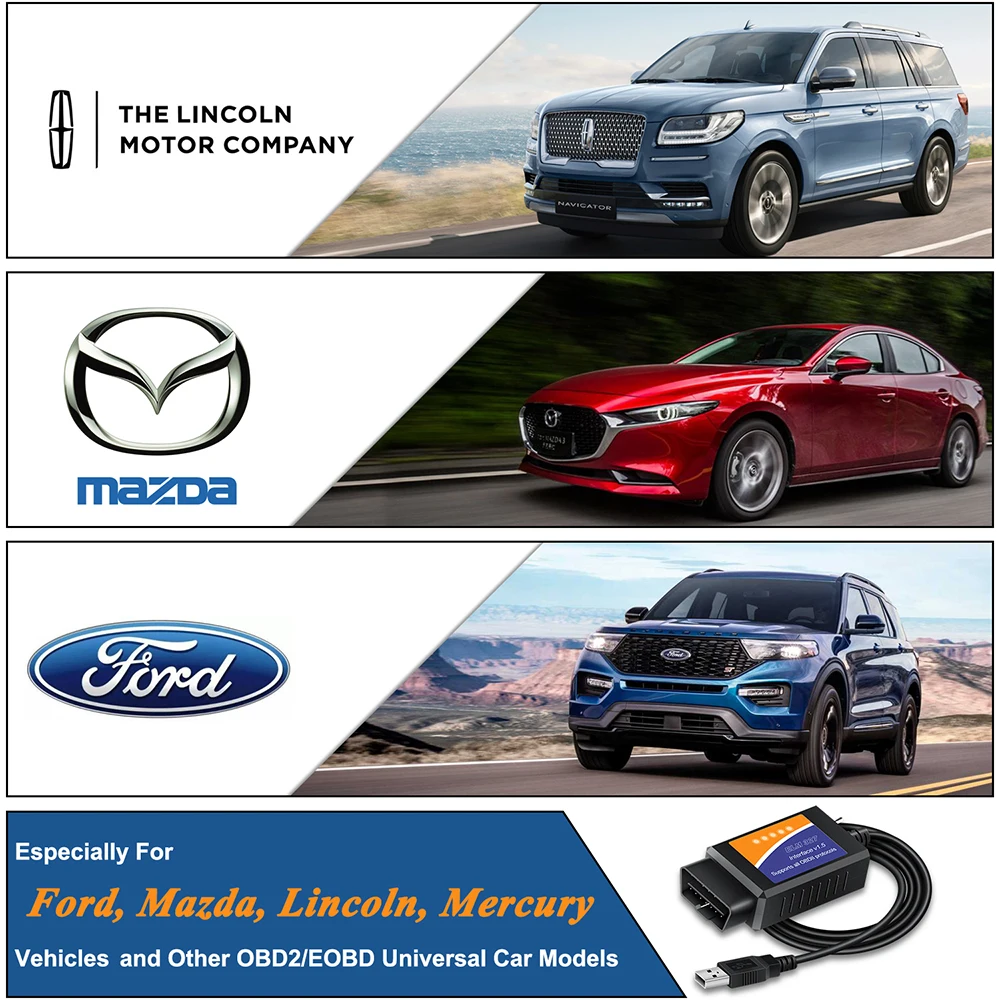 ELM327 USB V1.5 с HS / MS CAN переключатель для сканера FORSCAN OBD2 адаптер кодирования Ford