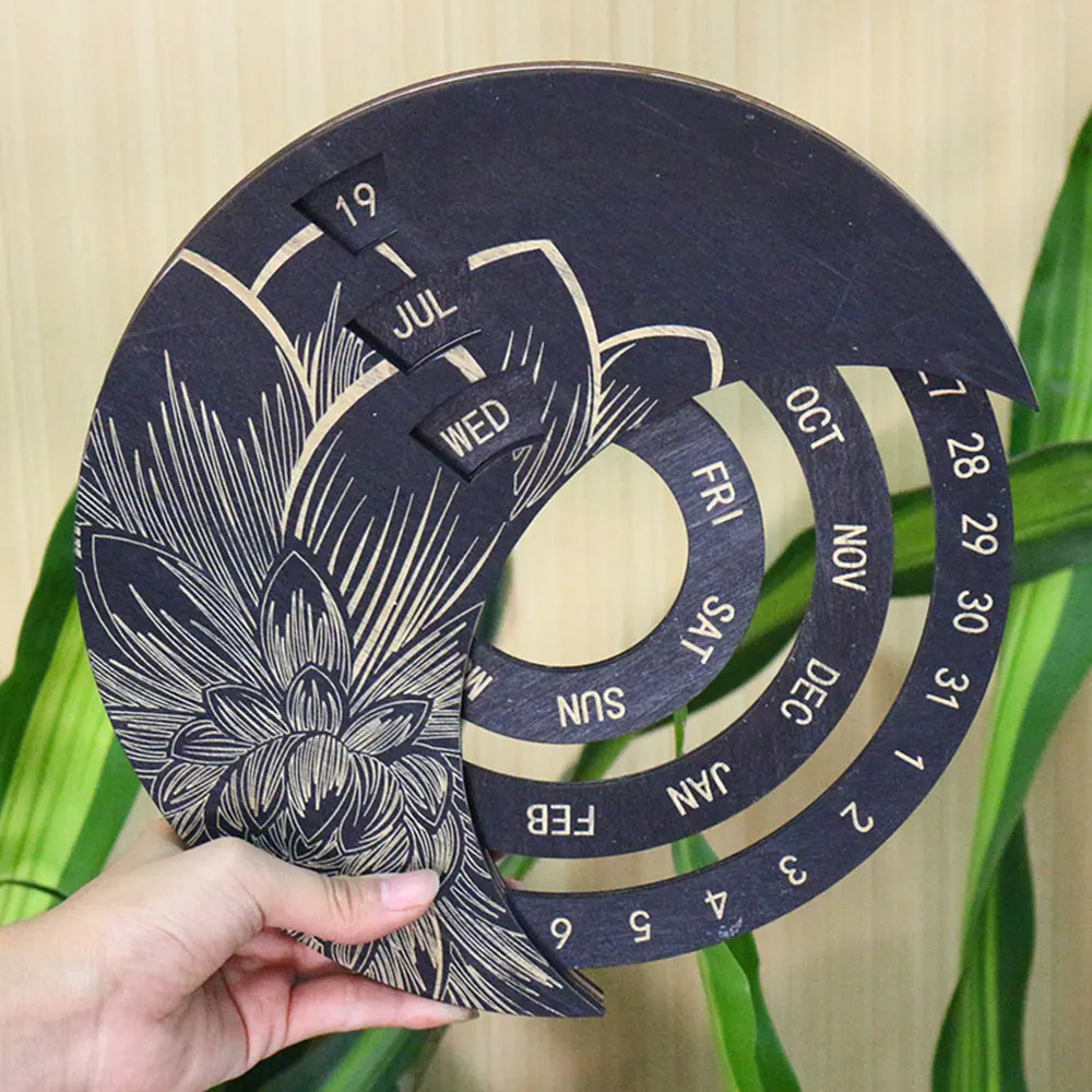 

Multifunctional Wooden Calendar Round Perpetual Study Desk Calendar Handicraft Decoration Wooden Crafts Christmas Advent