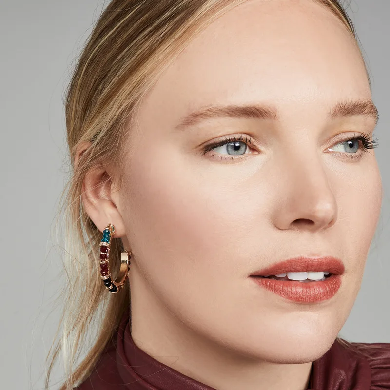 

LUNA CHIAO C shape Mix Color Hematite Burgundy Crystal Hoop Earrings for Women