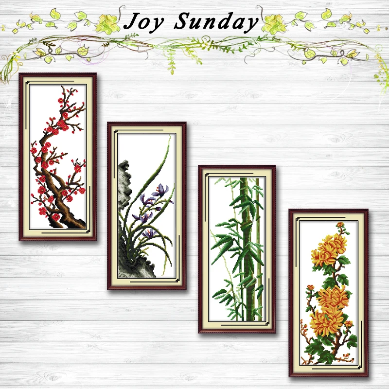 Цветок сливы Орхидея бамбуковая Хризантема Декор узоры Счетный крест 11CT 14CT